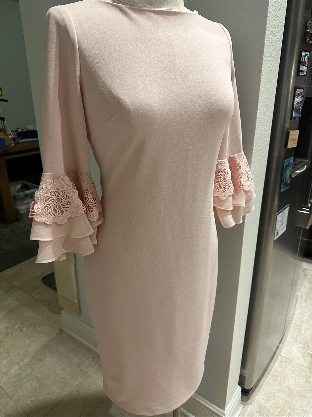 Calvin Klein Blush Pink Ruffle-Sleeve Midi Dress